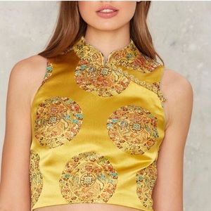 Nasty Gal Yellow Forbidden City Jacquard Top XS